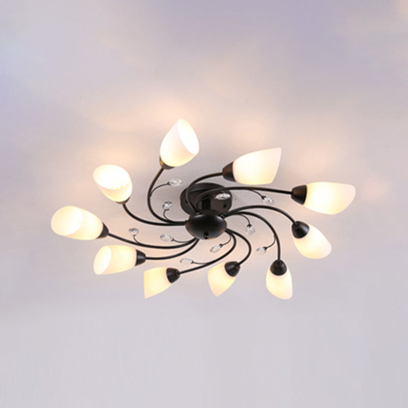 Black Flush Mounted Lamp Simple Style Glass Cone Ceiling Light Fixture