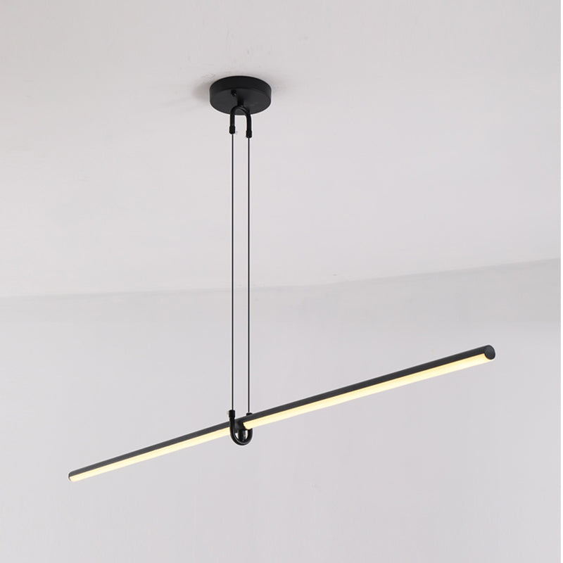 Modern Linear LED Island Light 1-Head Restaurant Pendant Lamp with Acrylic Shade