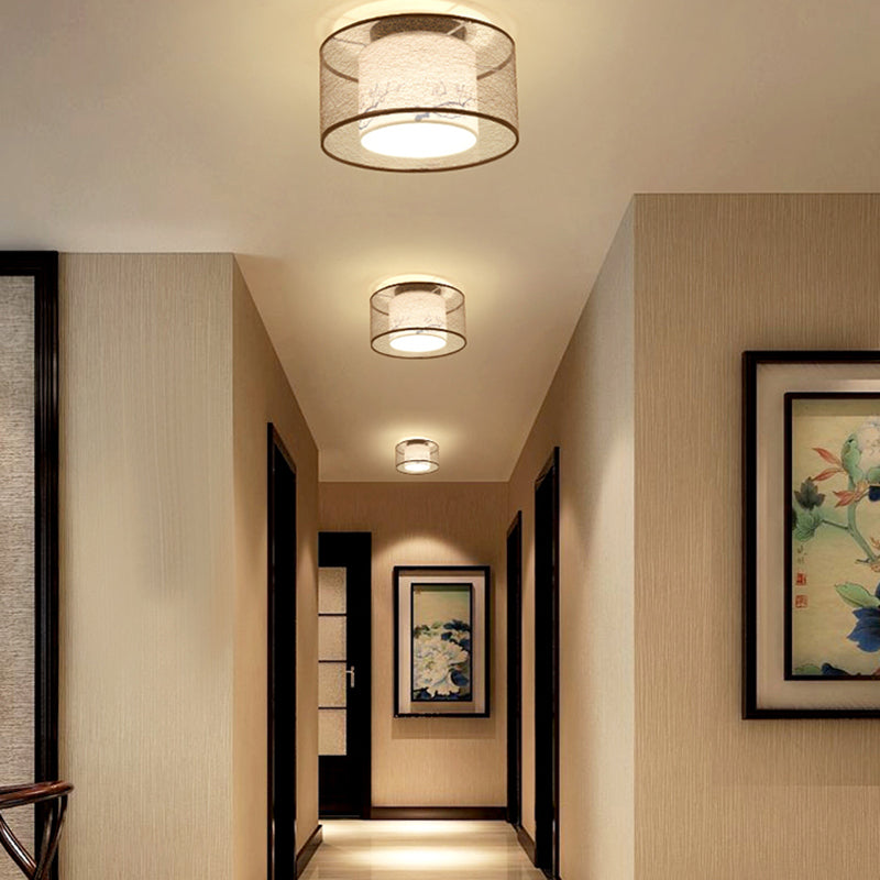 Chinese Style Flush Mounted Ceiling Lights with Fabric Shade Ceiling Mount Lighting