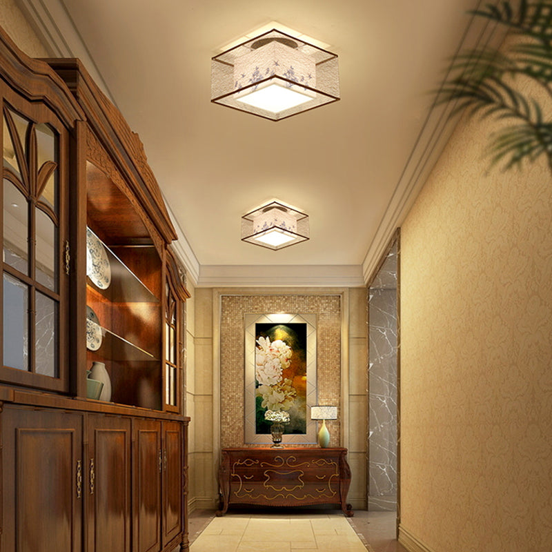 Chinese Style Flush Mounted Ceiling Lights with Fabric Shade Ceiling Mount Lighting