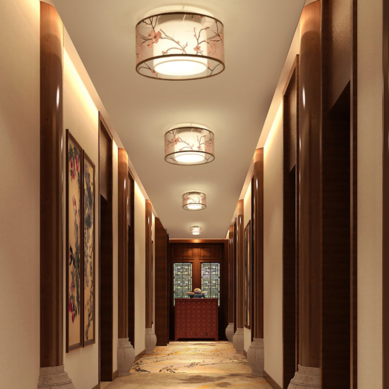Chinese Style Flush Mounted Ceiling Lights with Fabric Shade Ceiling Mount Lighting