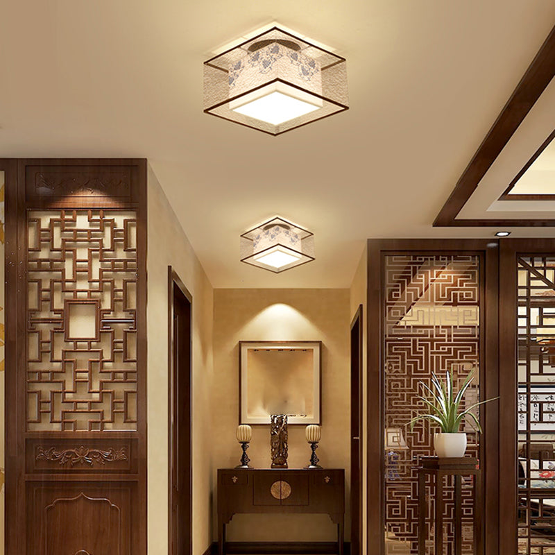Chinese Style Flush Mounted Ceiling Lights with Fabric Shade Ceiling Mount Lighting