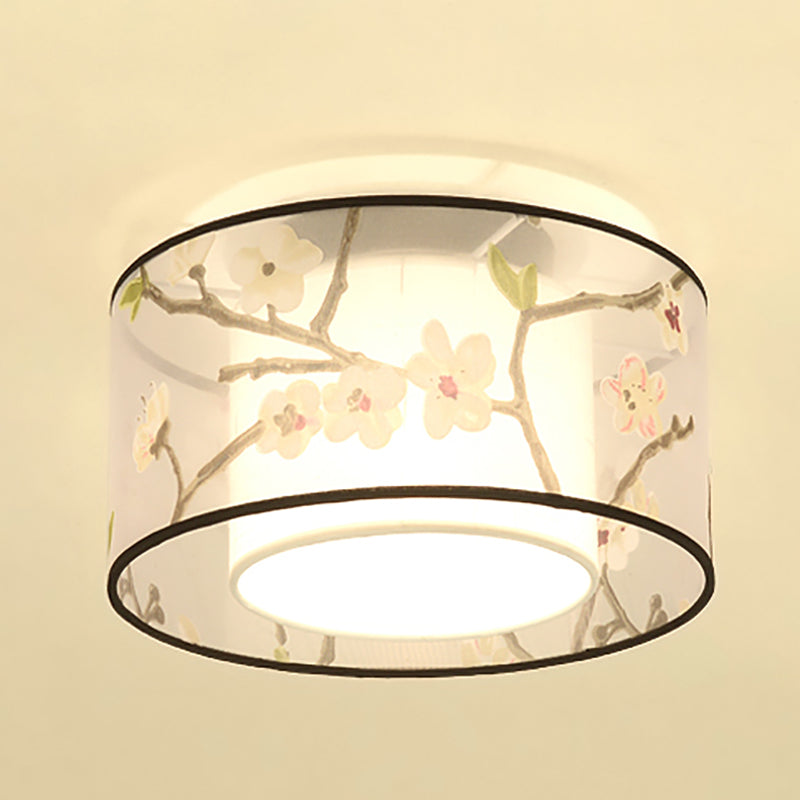 Chinese Style Flush Mounted Ceiling Lights with Fabric Shade Ceiling Mount Lighting