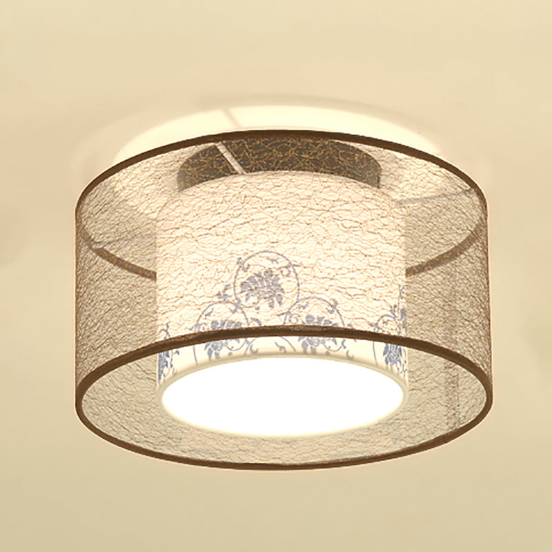 Chinese Style Flush Mounted Ceiling Lights with Fabric Shade Ceiling Mount Lighting