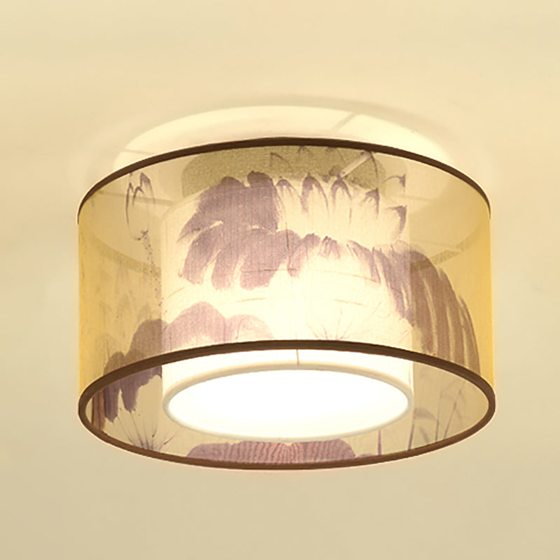 Chinese Style Flush Mounted Ceiling Lights with Fabric Shade Ceiling Mount Lighting