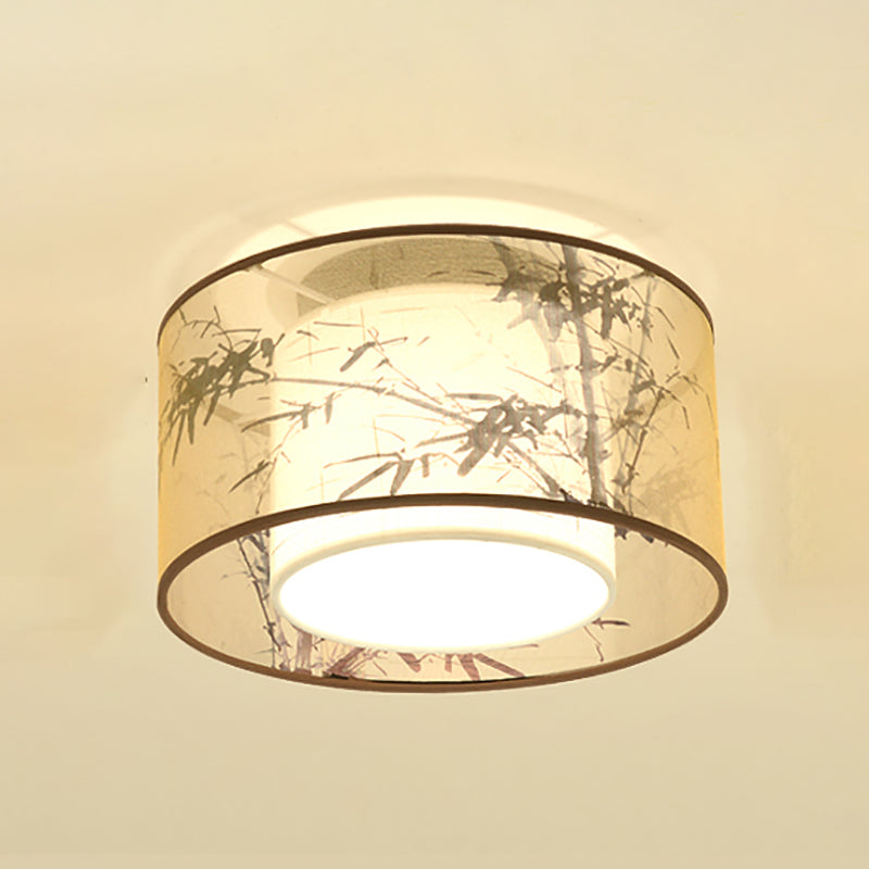 Chinese Style Flush Mounted Ceiling Lights with Fabric Shade Ceiling Mount Lighting