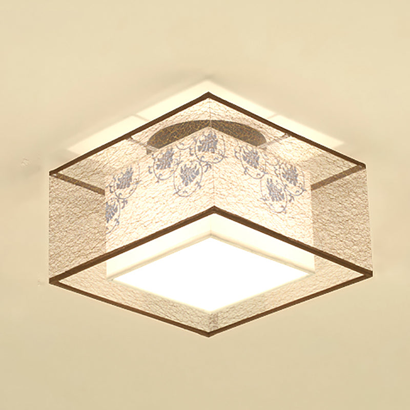 Chinese Style Flush Mounted Ceiling Lights with Fabric Shade Ceiling Mount Lighting