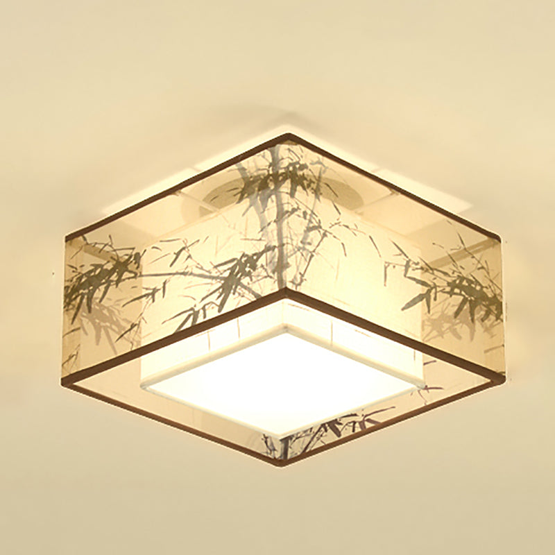 Chinese Style Flush Mounted Ceiling Lights with Fabric Shade Ceiling Mount Lighting
