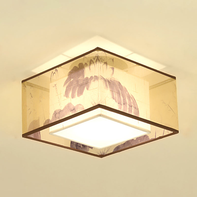 Chinese Style Flush Mounted Ceiling Lights with Fabric Shade Ceiling Mount Lighting