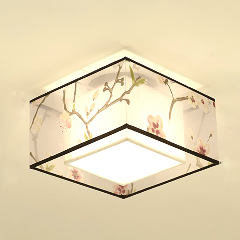 Chinese Style Flush Mounted Ceiling Lights with Fabric Shade Ceiling Mount Lighting