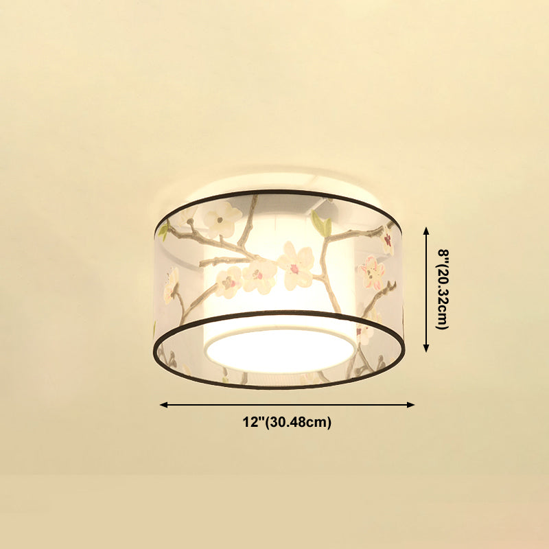 Chinese Style Flush Mounted Ceiling Lights with Fabric Shade Ceiling Mount Lighting