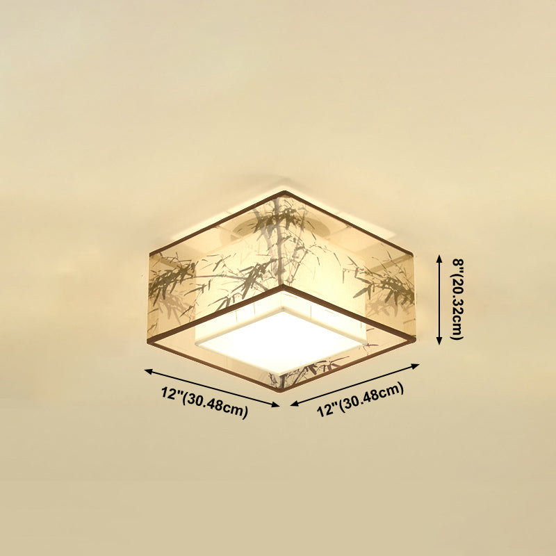 Chinese Style Flush Mounted Ceiling Lights with Fabric Shade Ceiling Mount Lighting