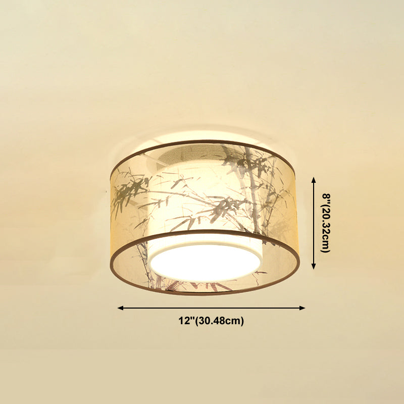 Chinese Style Flush Mounted Ceiling Lights with Fabric Shade Ceiling Mount Lighting