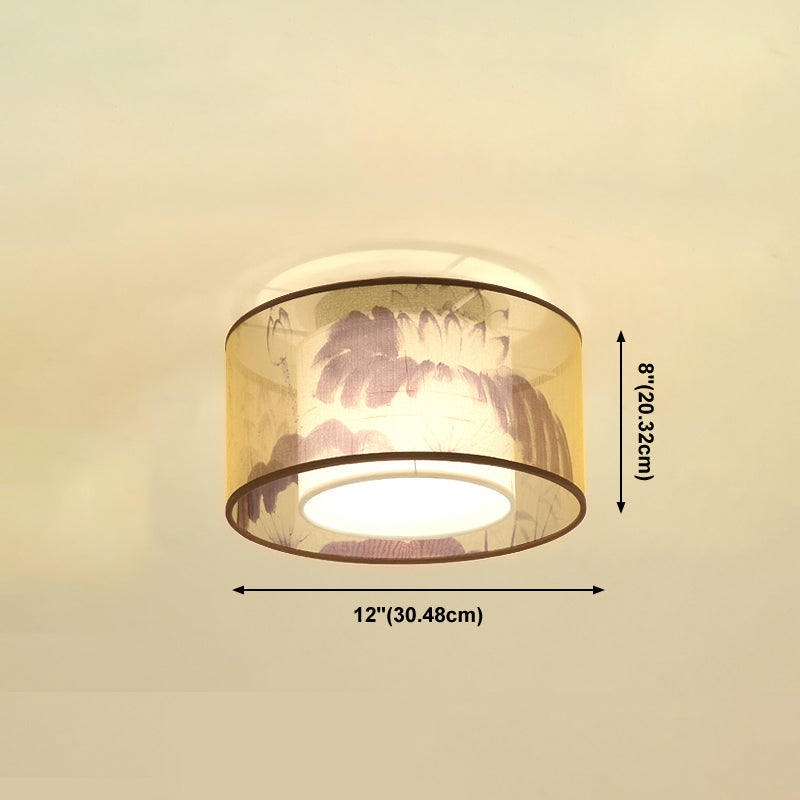 Chinese Style Flush Mounted Ceiling Lights with Fabric Shade Ceiling Mount Lighting