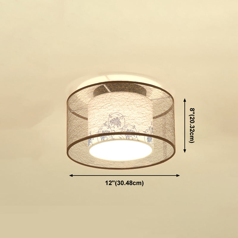 Chinese Style Flush Mounted Ceiling Lights with Fabric Shade Ceiling Mount Lighting