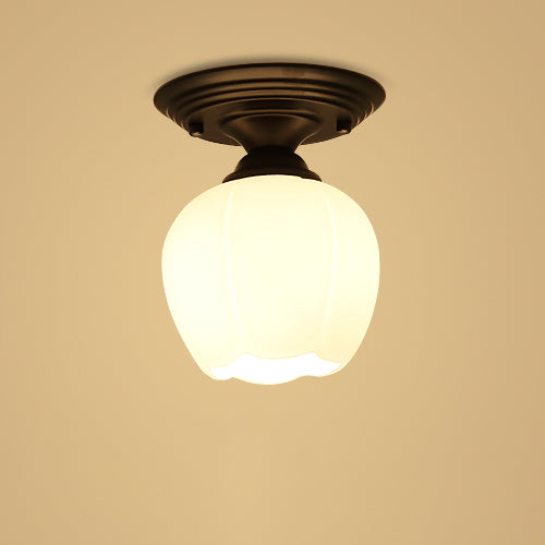 Black Close to Ceiling Light Simple-Style Glass Shade Semi Flush Mount Ceiling Light