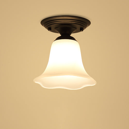 Black Close to Ceiling Light Simple-Style Glass Shade Semi Flush Mount Ceiling Light