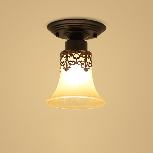 Black Close to Ceiling Light Simple-Style Glass Shade Semi Flush Mount Ceiling Light