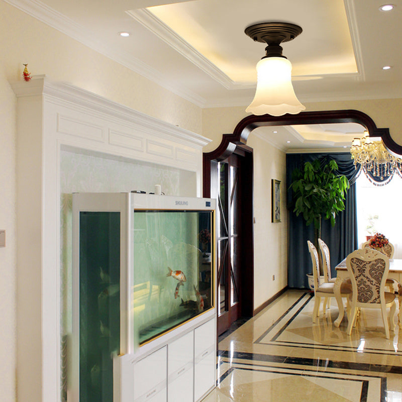 Black Close to Ceiling Light Simple-Style Glass Shade Semi Flush Mount Ceiling Light