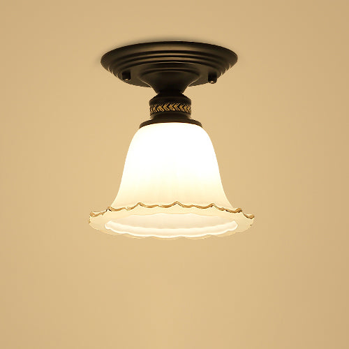 Black Close to Ceiling Light Simple-Style Glass Shade Semi Flush Mount Ceiling Light