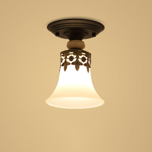 Black Close to Ceiling Light Simple-Style Glass Shade Semi Flush Mount Ceiling Light