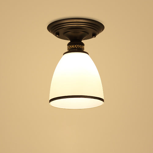 Black Close to Ceiling Light Simple-Style Glass Shade Semi Flush Mount Ceiling Light