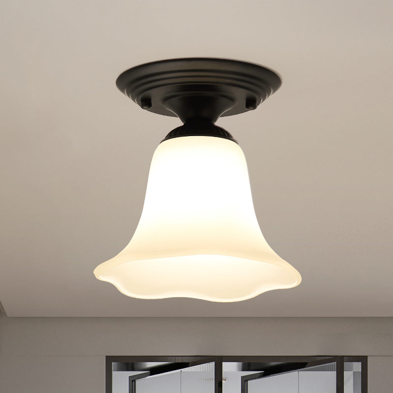 Black Close to Ceiling Light Simple-Style Glass Shade Semi Flush Mount Ceiling Light