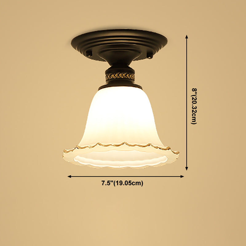 Black Close to Ceiling Light Simple-Style Glass Shade Semi Flush Mount Ceiling Light