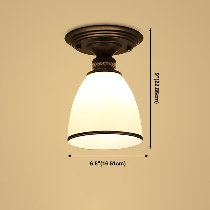 Black Close to Ceiling Light Simple-Style Glass Shade Semi Flush Mount Ceiling Light