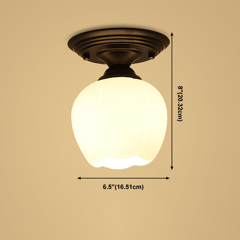 Black Close to Ceiling Light Simple-Style Glass Shade Semi Flush Mount Ceiling Light