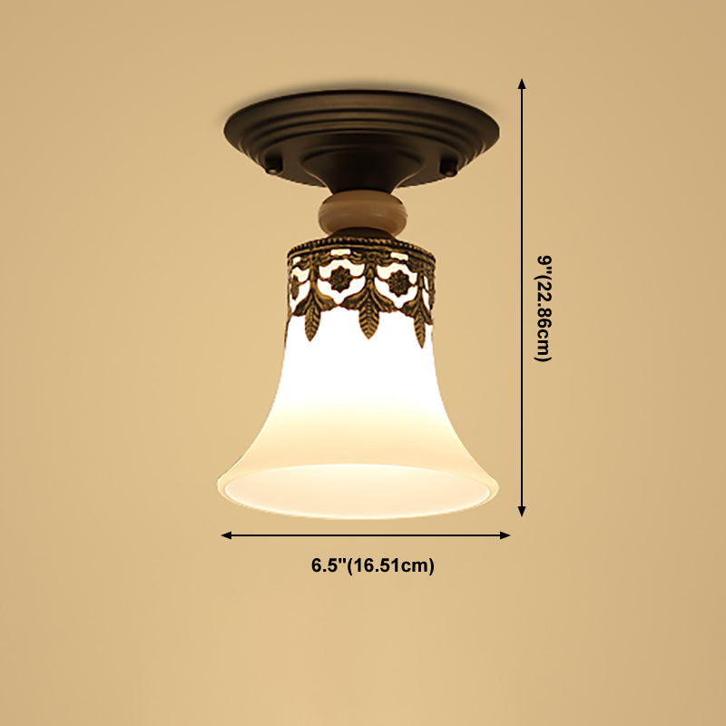 Black Close to Ceiling Light Simple-Style Glass Shade Semi Flush Mount Ceiling Light