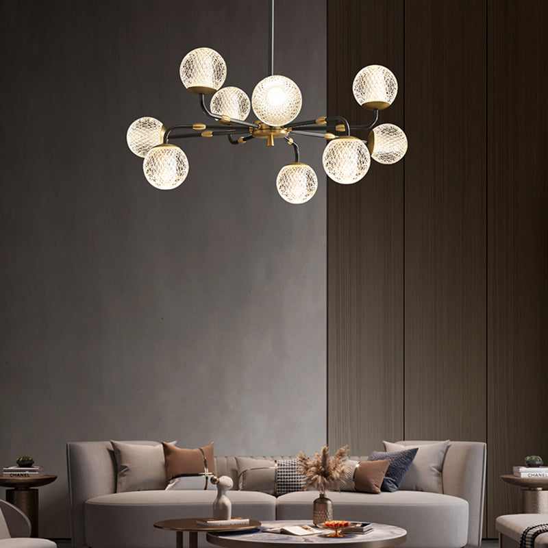 Contemporary Brass Glass Ball Chandelier Black Hanging Pendant for Bedroom