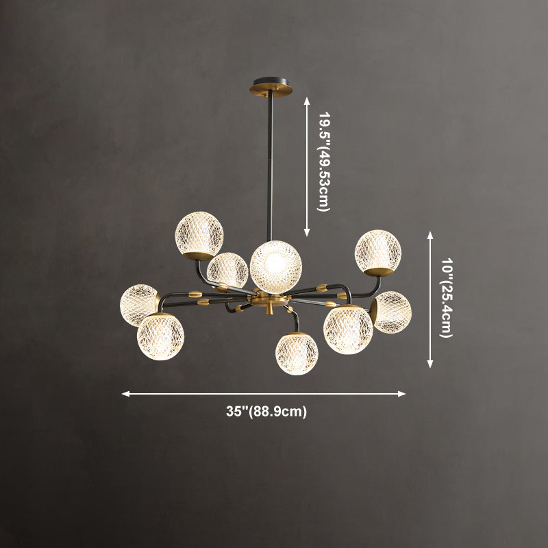 Contemporary Brass Glass Ball Chandelier Black Hanging Pendant for Bedroom