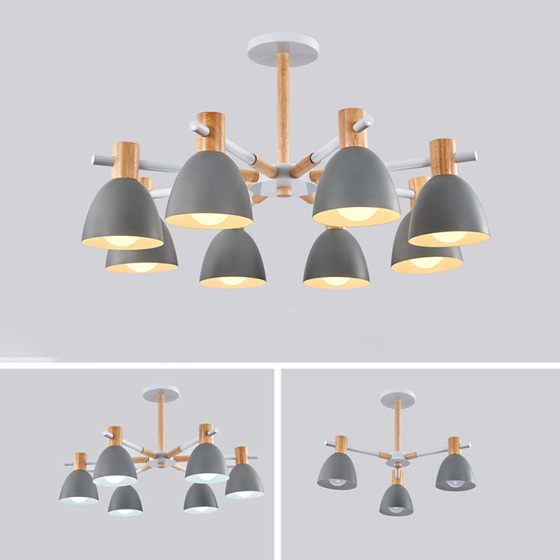 Dome Chandelier Pendant Light Modern Nordic Metal Hanging Hang Fixture with Wood