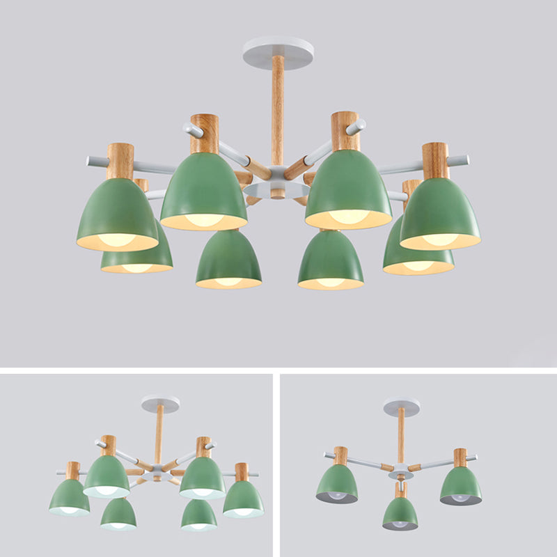 Dome Chandelier Pendant Light Modern Nordic Metal Hanging Hang Fixture with Wood