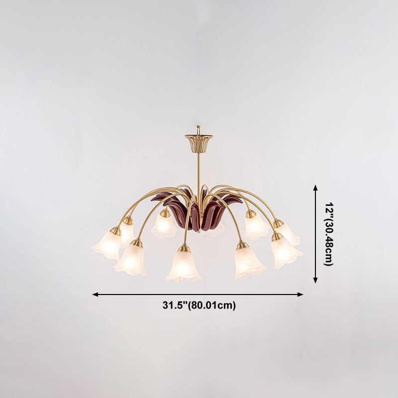 Frosted Glass Chandelier Antique Golden Scalloped Pendant Light Fixture for Living Room