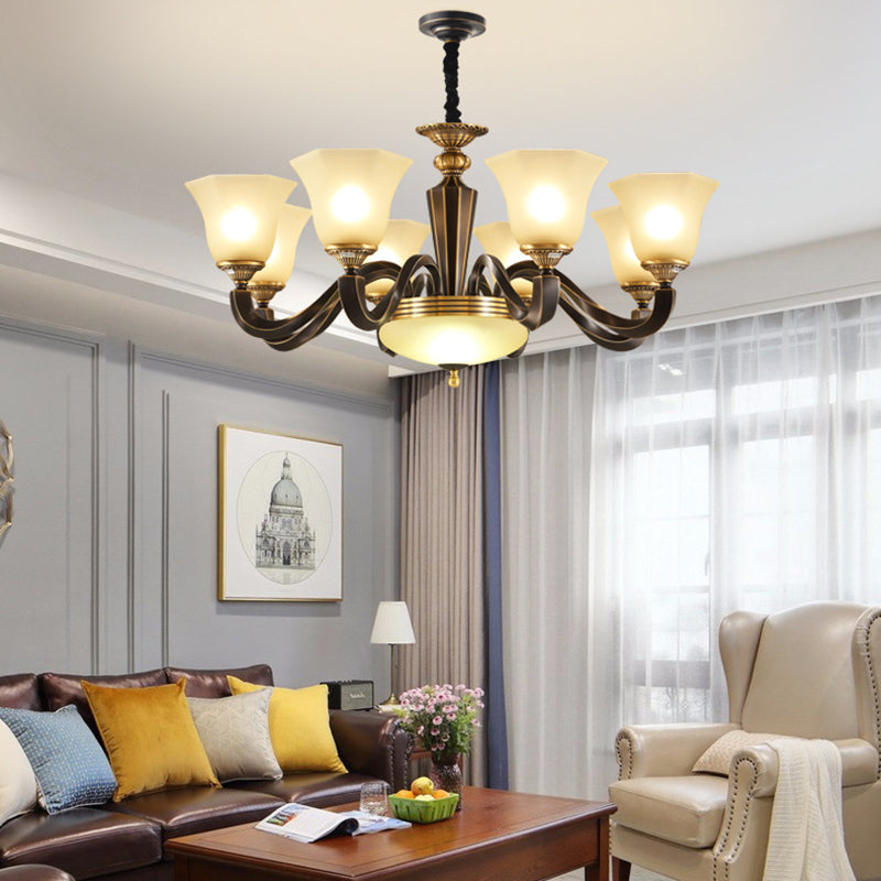 Vintage Bell Shade Pendant Chandelier White Glass Hanging Lamp Kit for Living Room
