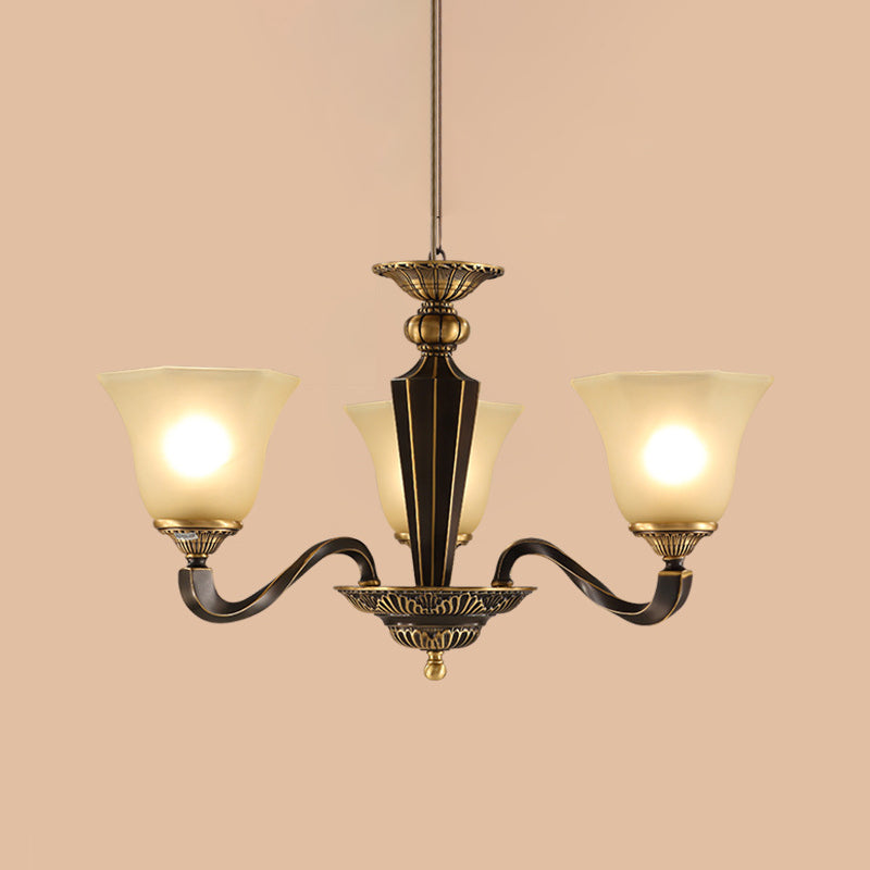 Vintage Bell Shade Pendant Chandelier White Glass Hanging Lamp Kit for Living Room