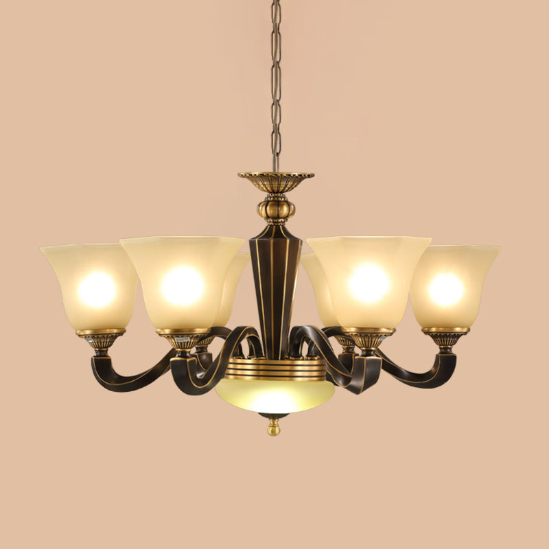 Vintage Bell Shade Pendant Chandelier White Glass Hanging Lamp Kit for Living Room