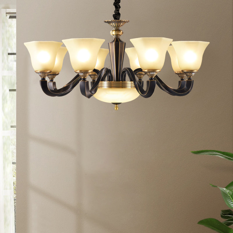 Vintage Bell Shade Pendant Chandelier White Glass Hanging Lamp Kit for Living Room