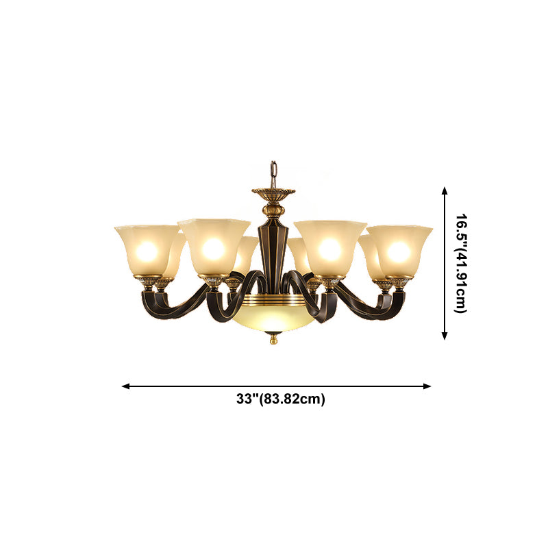 Vintage Bell Shade Pendant Chandelier White Glass Hanging Lamp Kit for Living Room