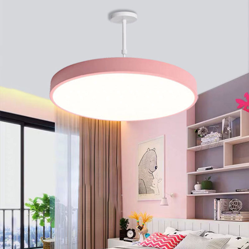 Multicolored Round LED Pendant Lighting Fixture Macaron Metal Adjustable Suspension Lamp