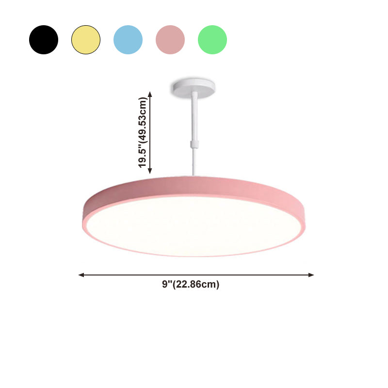 Multicolored Round LED Pendant Lighting Fixture Macaron Metal Adjustable Suspension Lamp