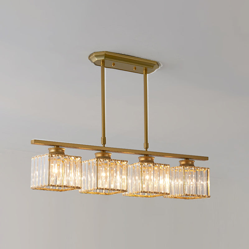 Modern Island Chandelier 4-Head Restaurant Pendant Lighting Fixtures with Crystal Shade