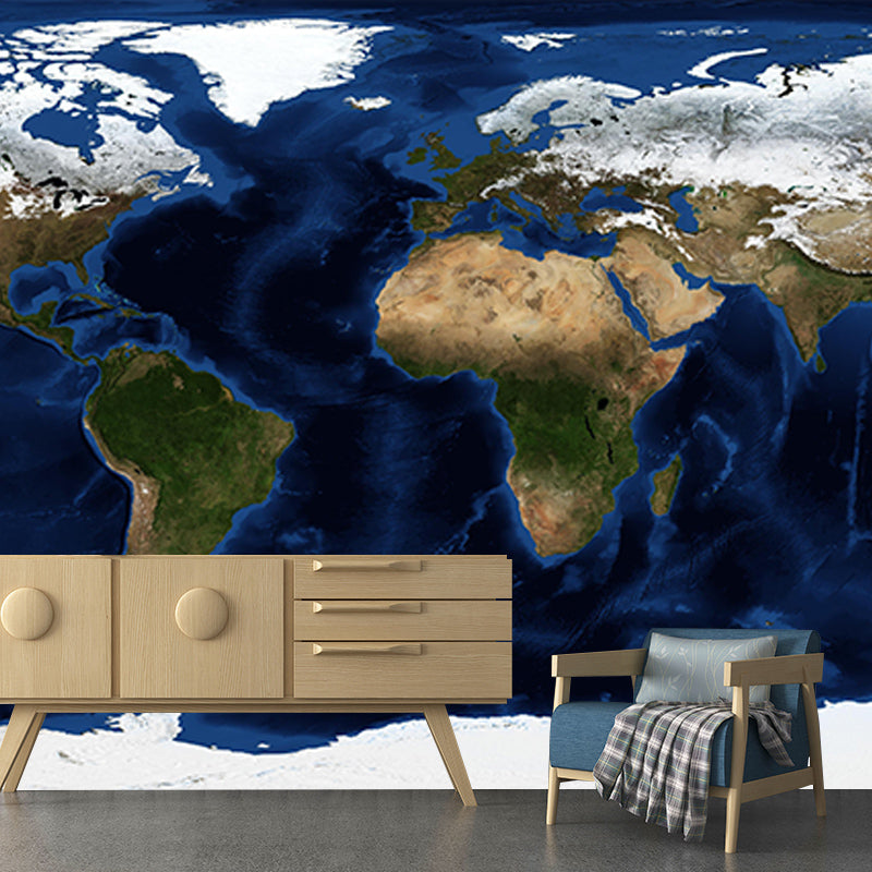 Contemporary Style Map Wall Mural Mildew Resistant Wall Covering