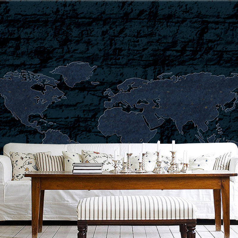 Contemporary Style Map Wall Mural Mildew Resistant Wall Covering