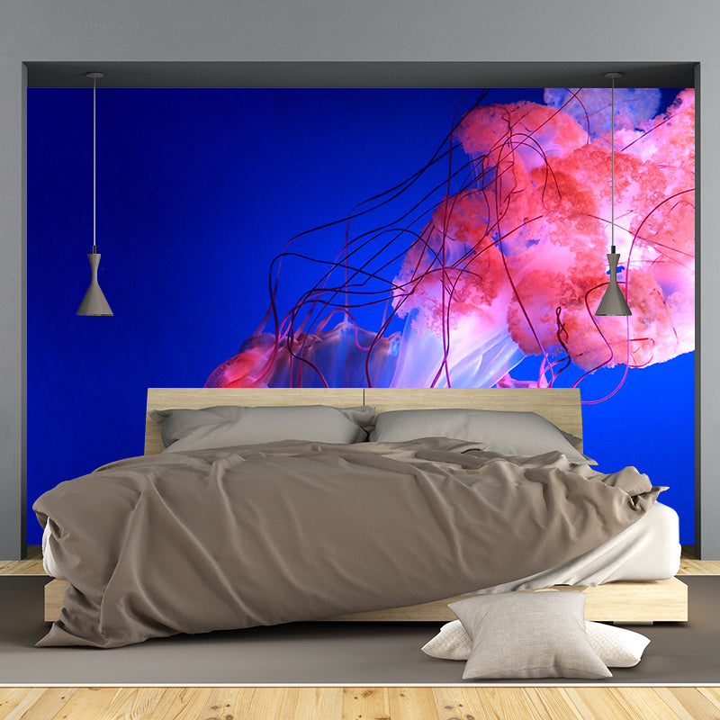 Jellyfish Print Tropical Beach Style Seabed Mural Wallpaper Mildew Resistant for Bathroom