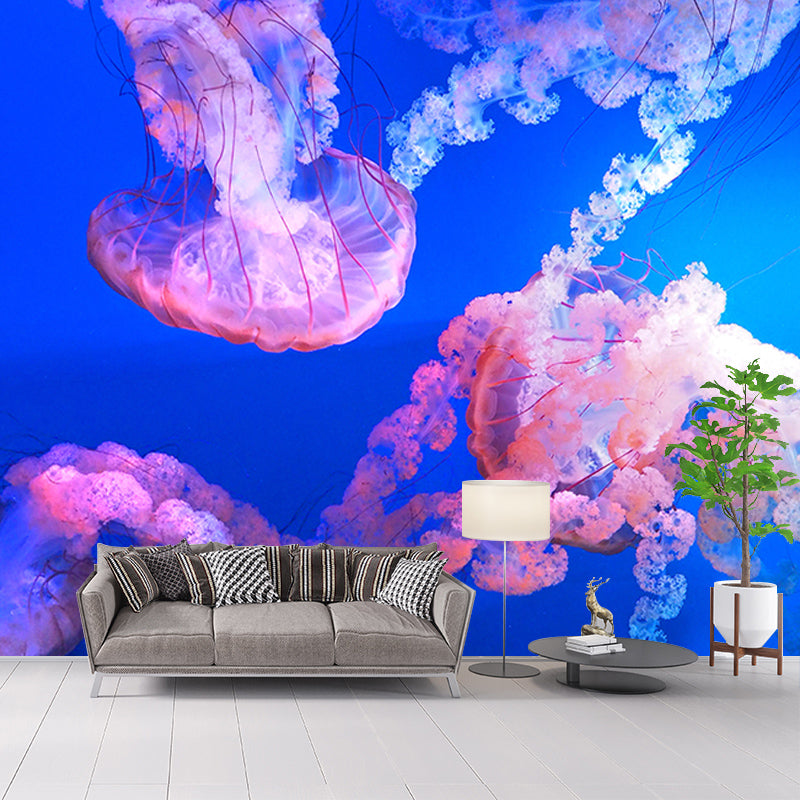 Jellyfish Pattern Tropical Beach Style Seabed Mural Mildew Resistant for Living Room