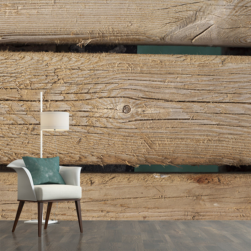 Industrial Style Wood Texture Mural Mildew Resistant for Living Room