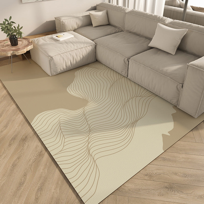 Beige Simple Rug PVC Line Rug Stain Resistant Rug for Living Room